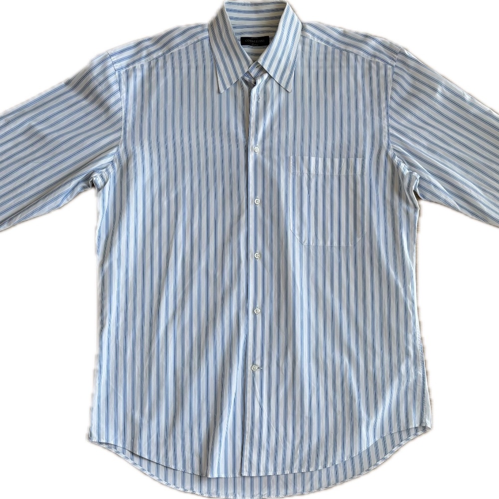 Corneliani Blue and White Striped Dress Shirt